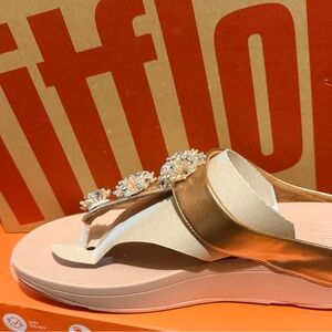 FitFlop  Rose Gold Sandals with Crystal Embellishments